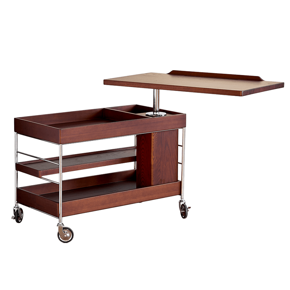 Cloud Elegance Trolley 3 tier rolling cart coffee brown ash wood side table