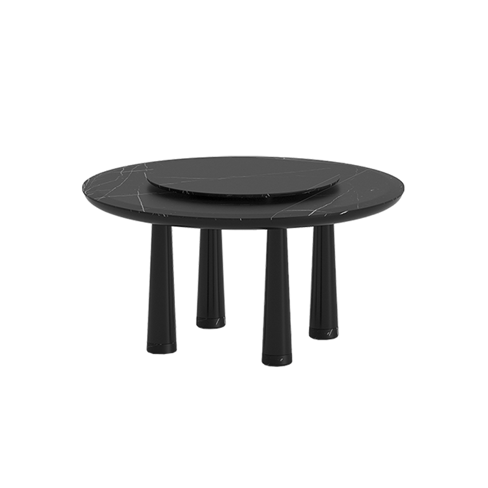 Elephant Round Black Marble Dining Table with Lazy Susan