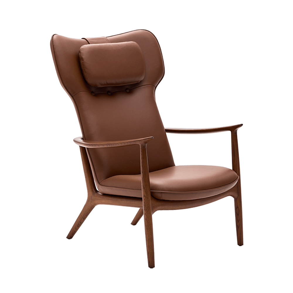 Qiyan Lounge Chair Real Leather Weimar-05 Coffee Brown Base Frame
