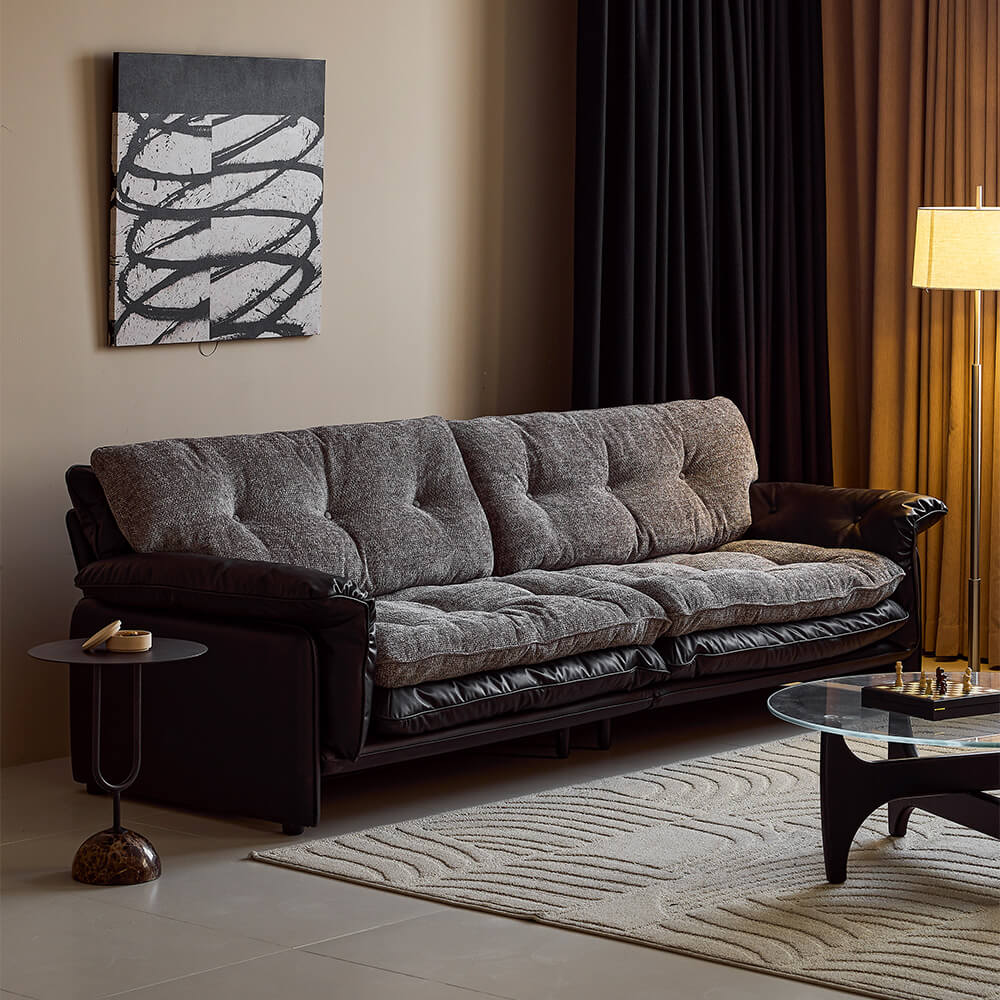 Sandwich Leather Tufted Sofa with Removable Cushions