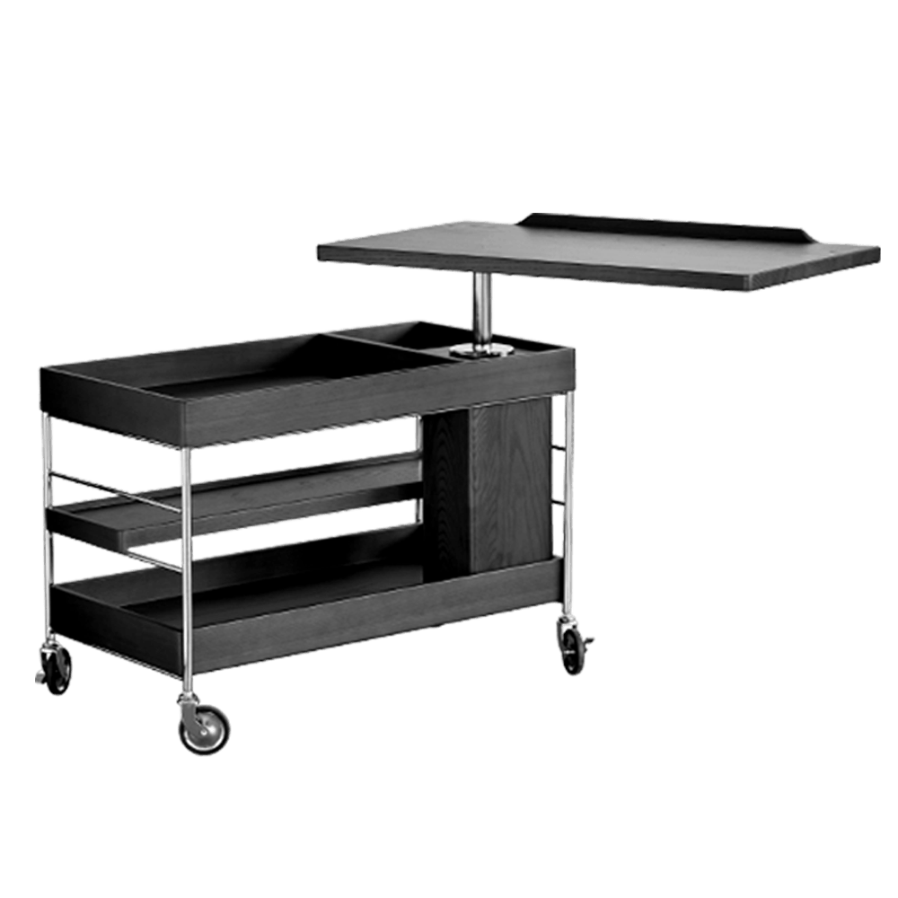 Cloud Elegance Trolley 3 tier rolling cart black ash wood side table