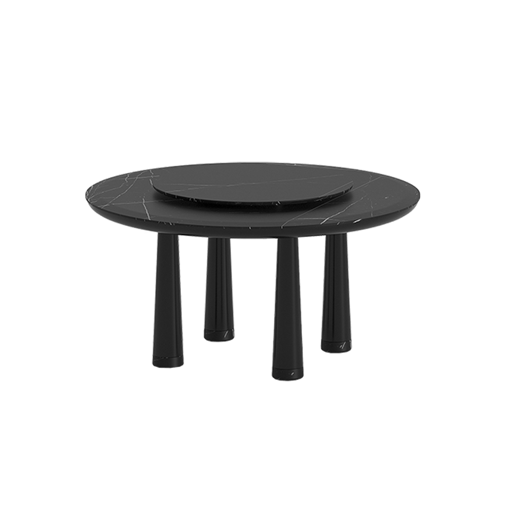 Elephant Round Black Marble Dining Table with Lazy Susan
