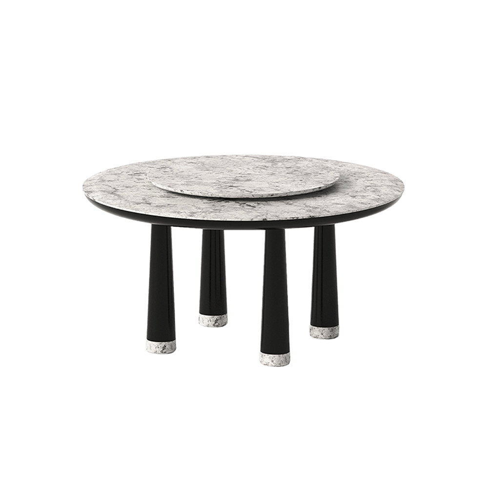 Elephant Round White Marble Dining Table with Lazy Susan
