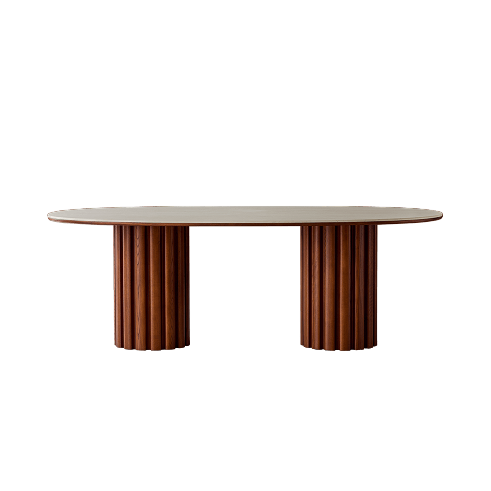oval travertine dining table