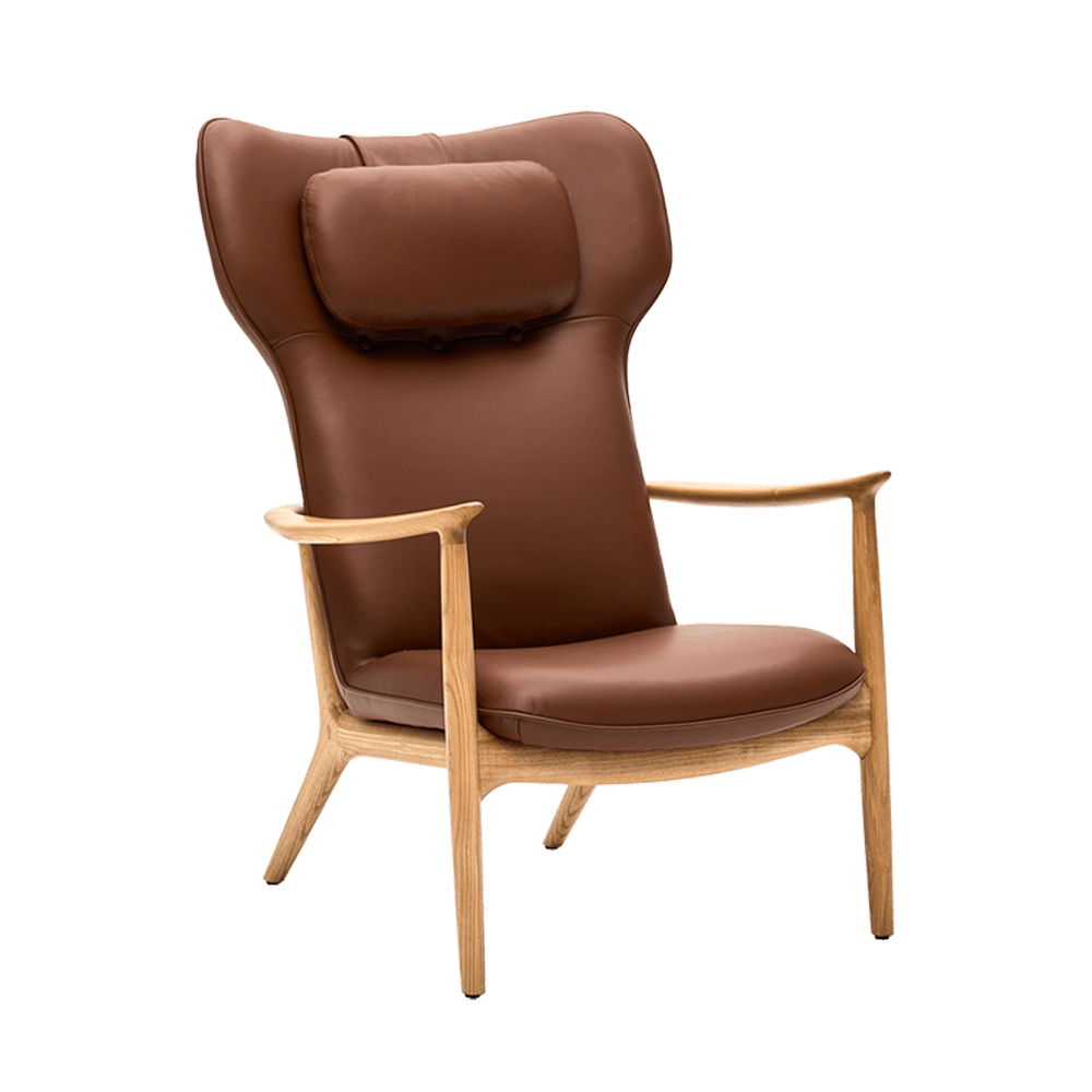 Qiyan Lounge Chair Real Leather Weimar-05 Natural Wood Base Frame