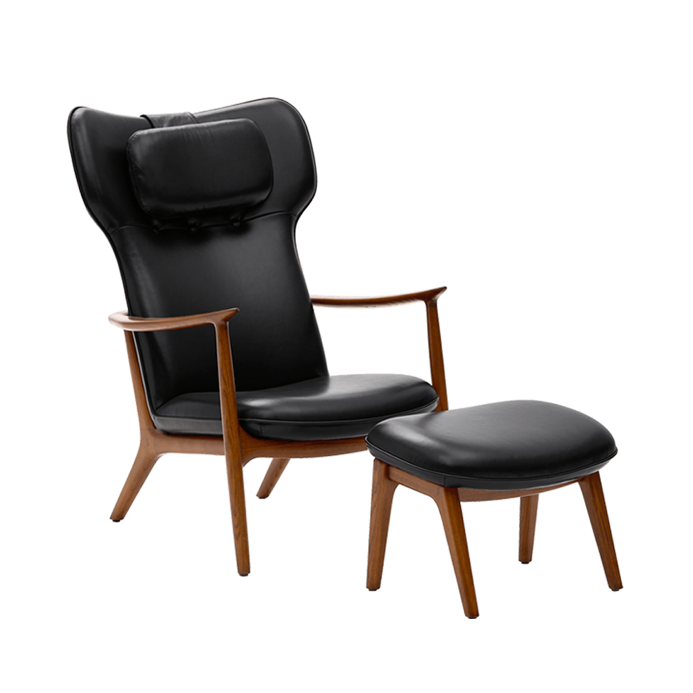 Qiyan Lounge Chair with Footrest Weimar-01 Coffee Brown Base Frame
