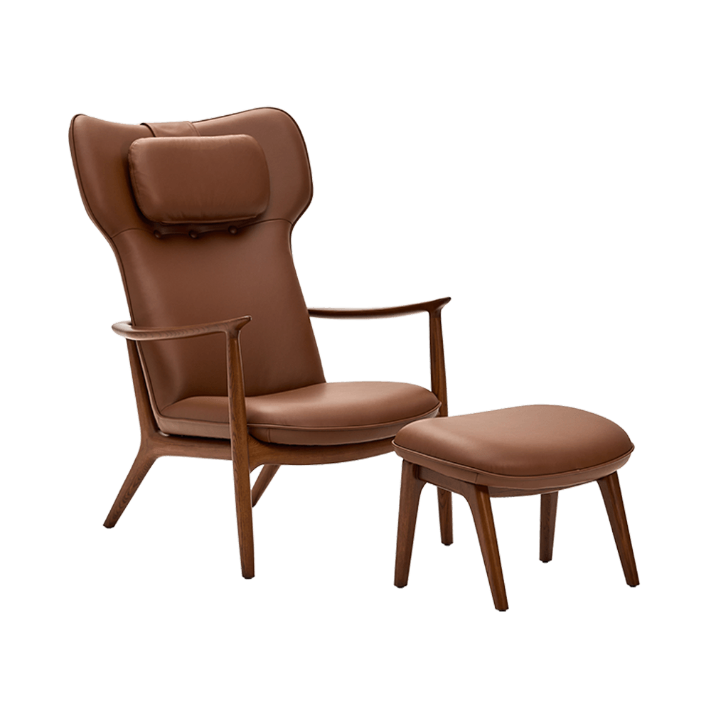 Qiyan Lounge Chair with Footrest Weimar-05 Coffee Brown Base Frame