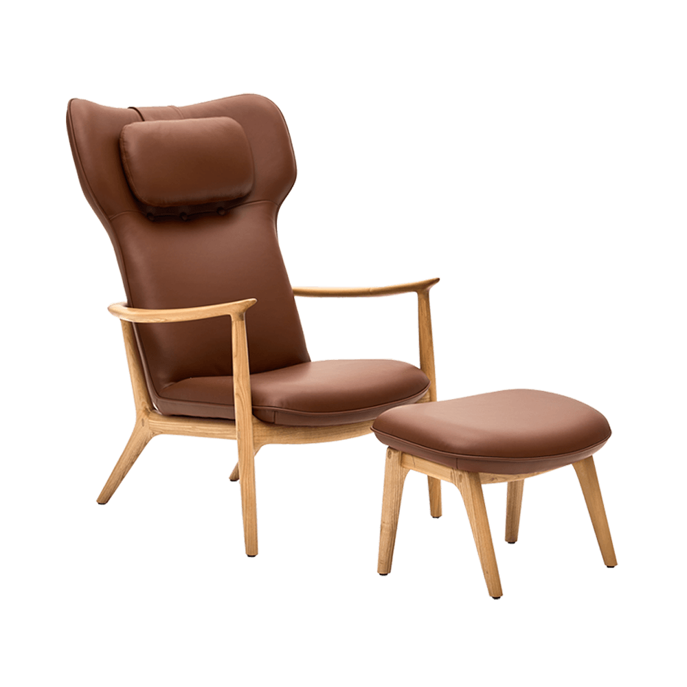 Qiyan Lounge Chair with Footrest Weimar-05 natural Wood Base Frame