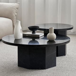 Sugar Cubes Coffee Table / Round - Black-And-White Marble - φ800mm - grado