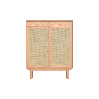 Torii Sideboard / Türen aus geflochtenem Rattan und Glasplatte