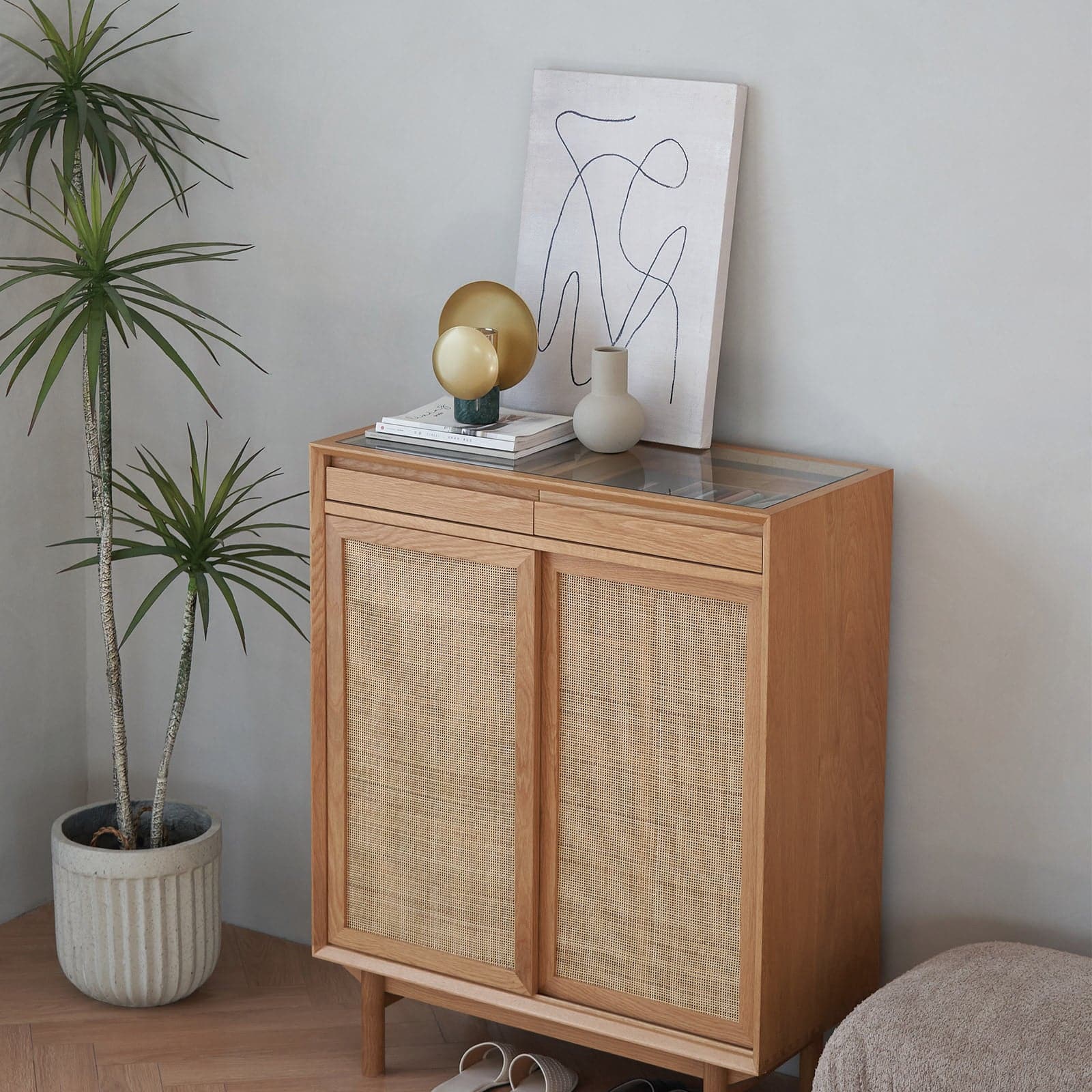 Torii Sideboard / Woven Rattan Doors & Glass Top - grado
