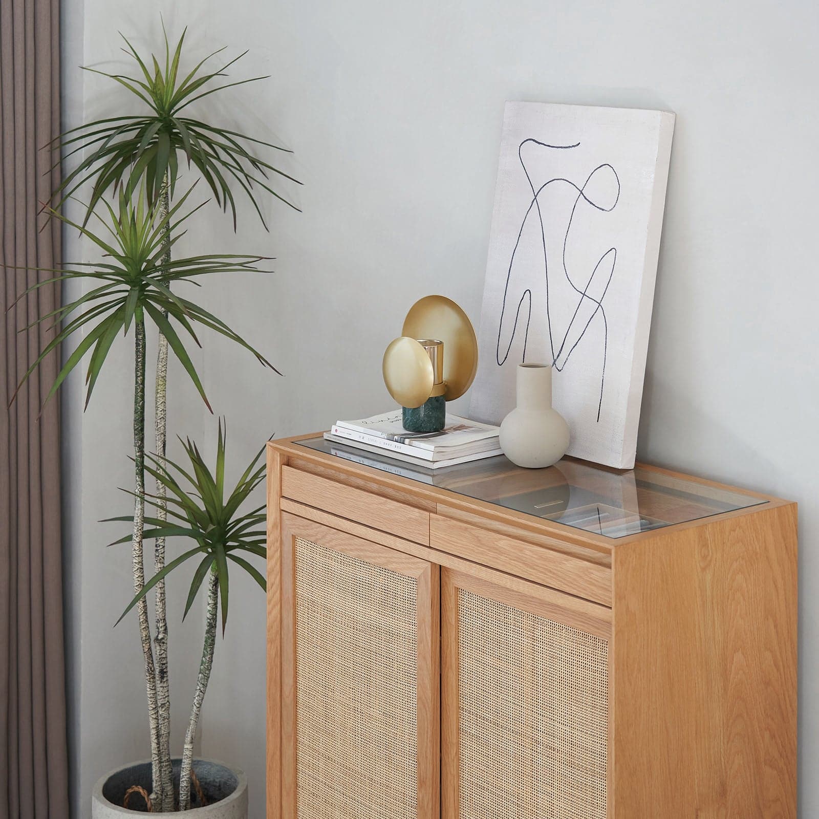 Torii Sideboard / Woven Rattan Doors & Glass Top - grado