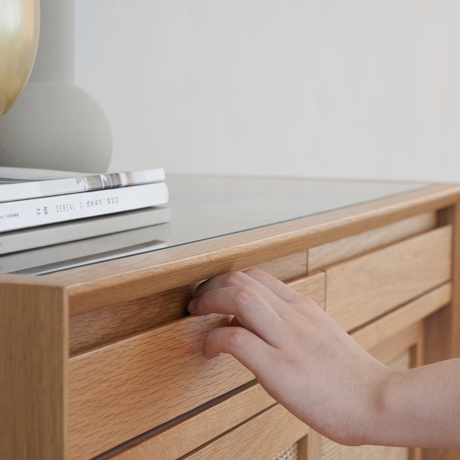 Torii Sideboard / Woven Rattan Doors & Glass Top - grado