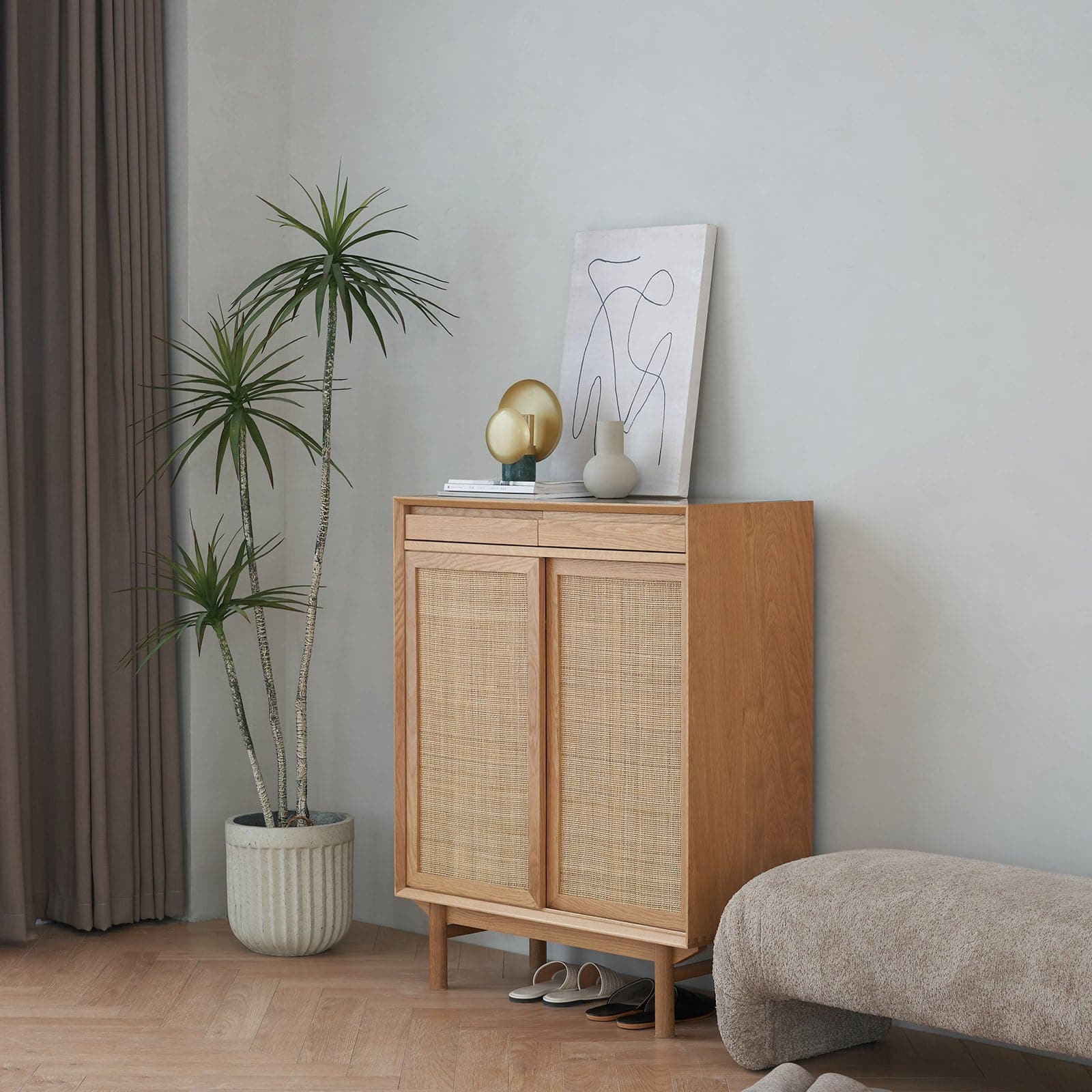 Torii Sideboard / Woven Rattan Doors & Glass Top - grado