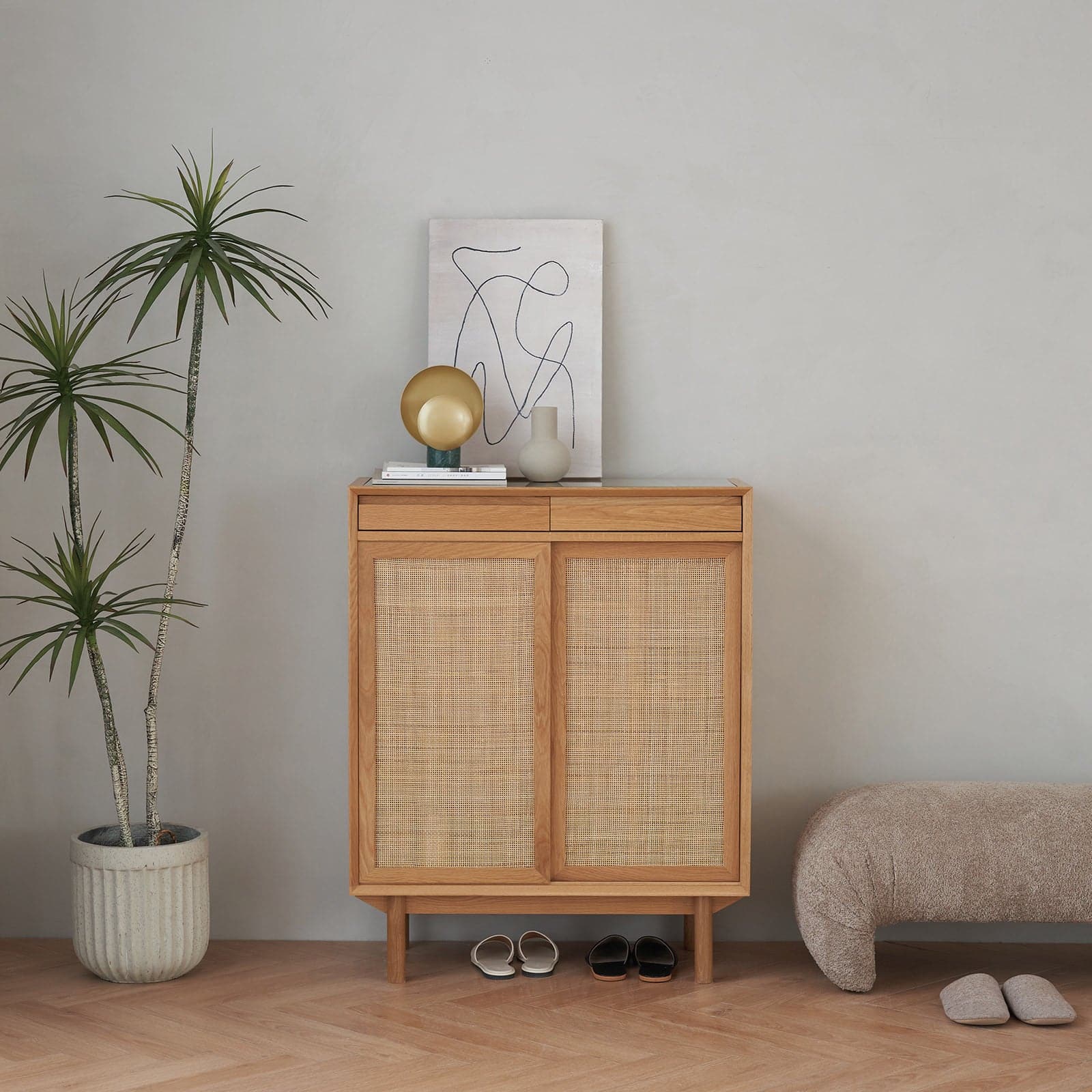 Torii Sideboard / Woven Rattan Doors & Glass Top - grado